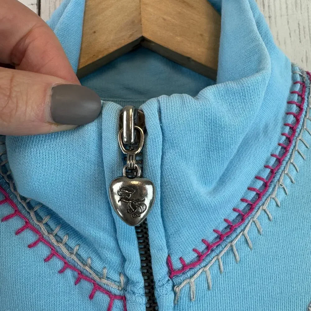 VTG Twisted Heart Blue Y2K Floral Embroidered Sequin Full Zip Jacket Size Medium - Picture 7 of 14